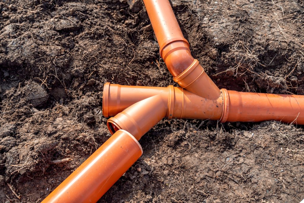 plastic waste pipes in the ground